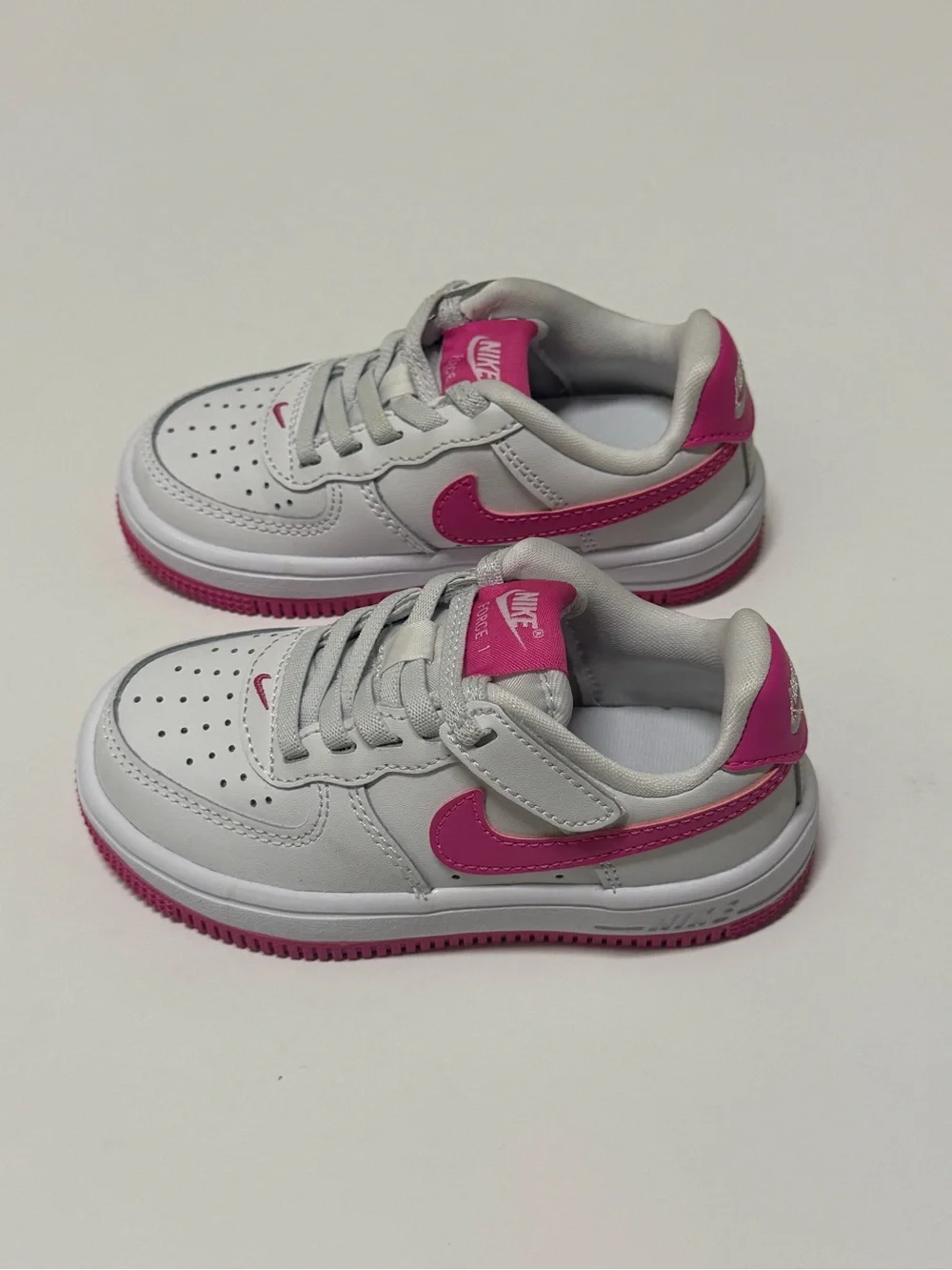 Little Kid's Nike Force 1 Low EasyOn White/Laser Fuchsia (FN0237 102) 8C NWOB